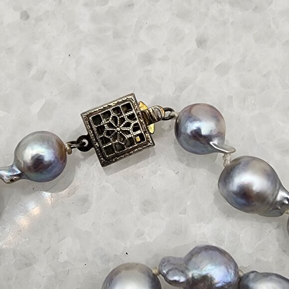 Tahitian South Seas Silver Blue Baroque Pearl Necklace 48" - Picture 5 of 6